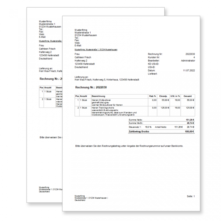 Druckvorlage Rechnung für Afono Kassensoftware  und Warenwirtschaftsysteme